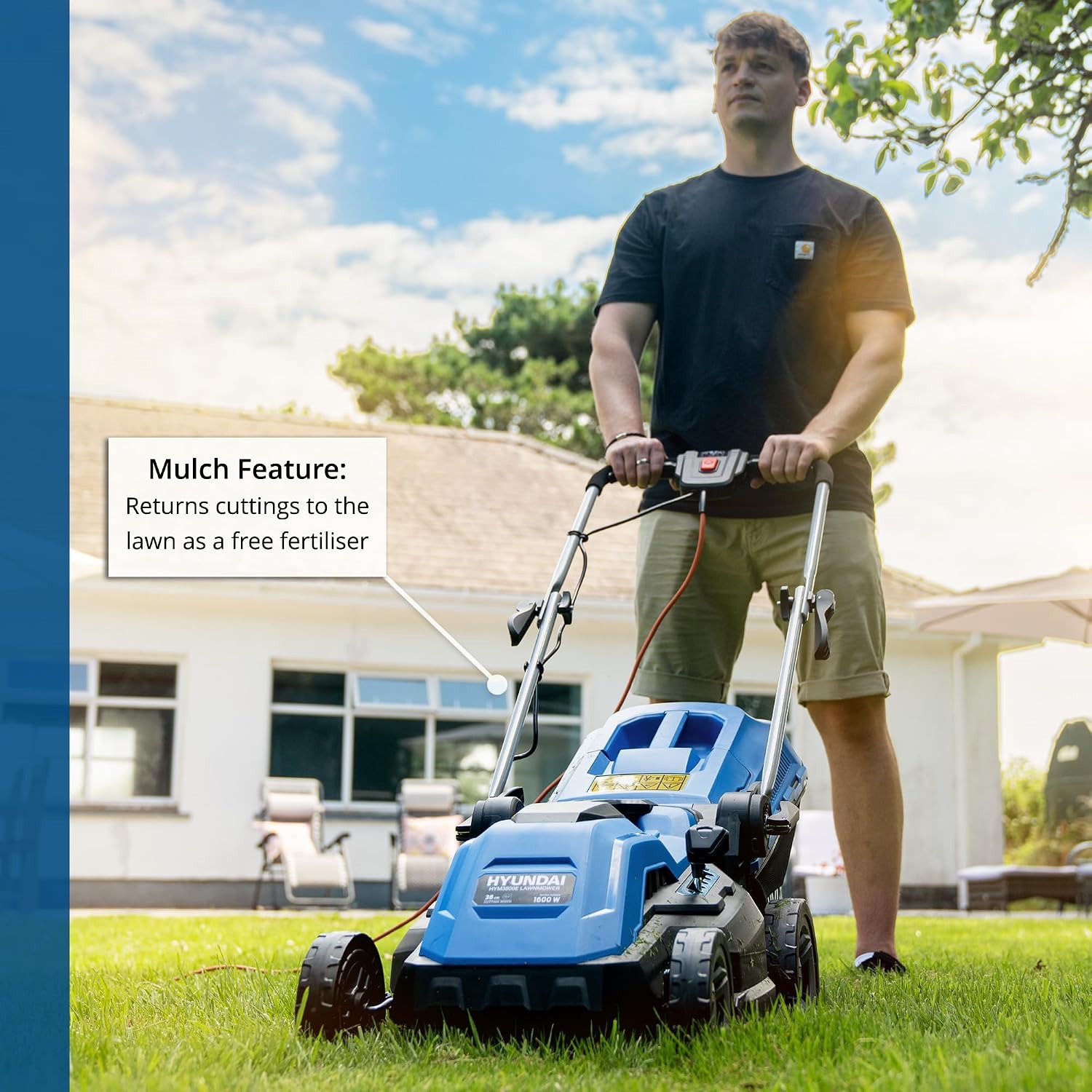 HYUNDAI HYM3800E Rear Roller Electric Lawn Mower, detail view