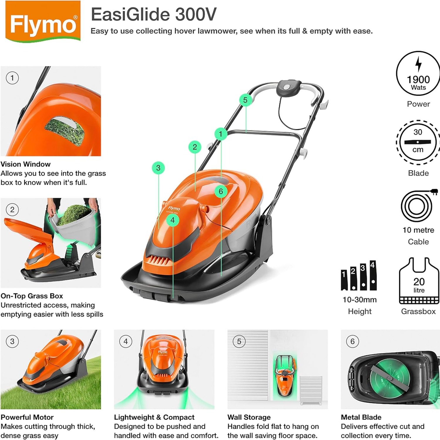 Flymo EasiGlide 360V Electric Hover Mower, detail view