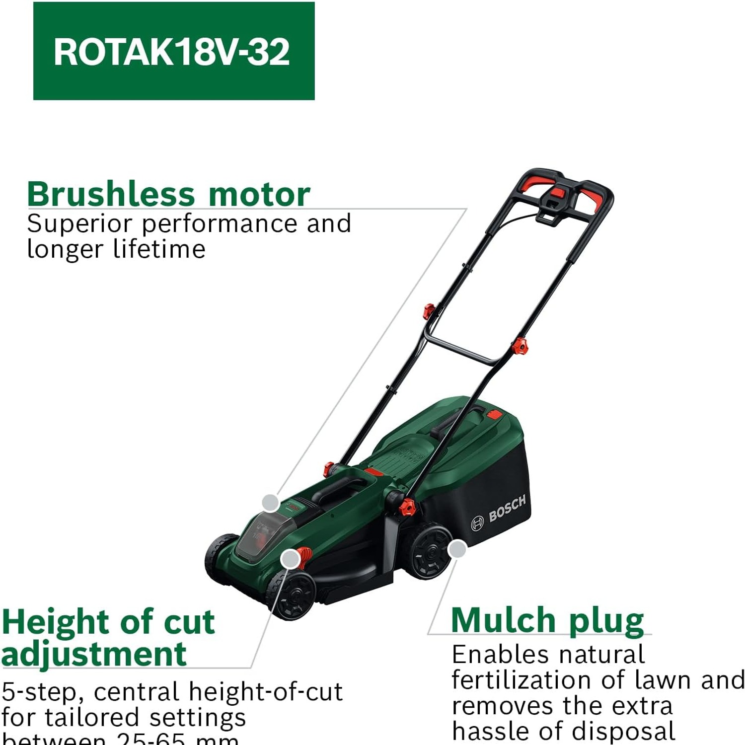 Bosch Rotak 18V-32 Cordless Lawn Mower Kit: image 5