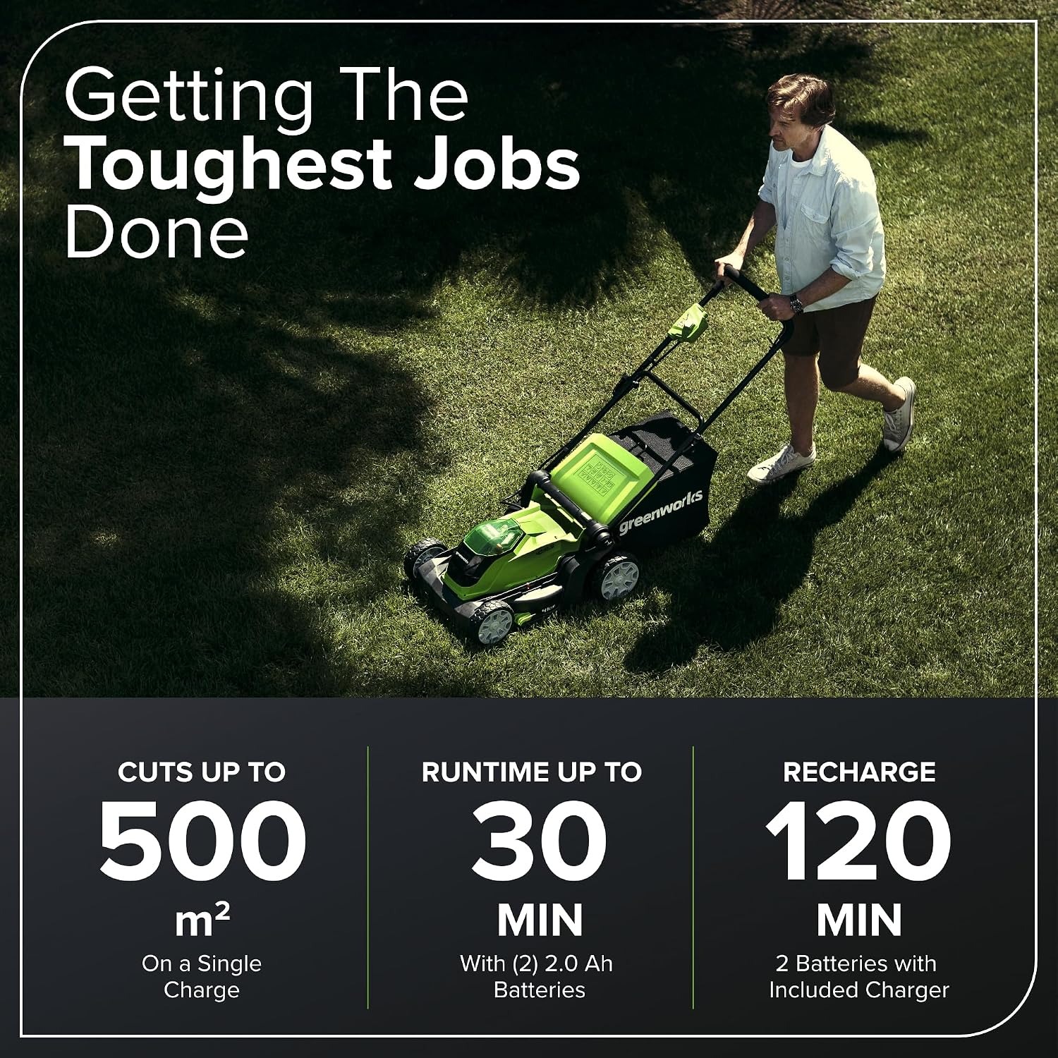 Greenworks 41cm 40V Cordless Lawn Mower with Two Batteries: image 4