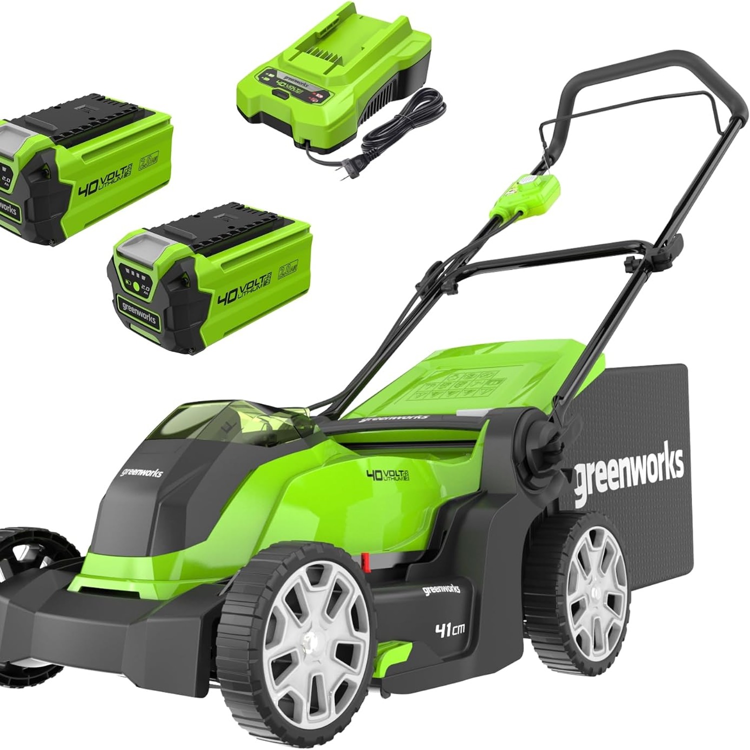 Greenworks 41cm 40V Cordless Lawn Mower with Two Batteries