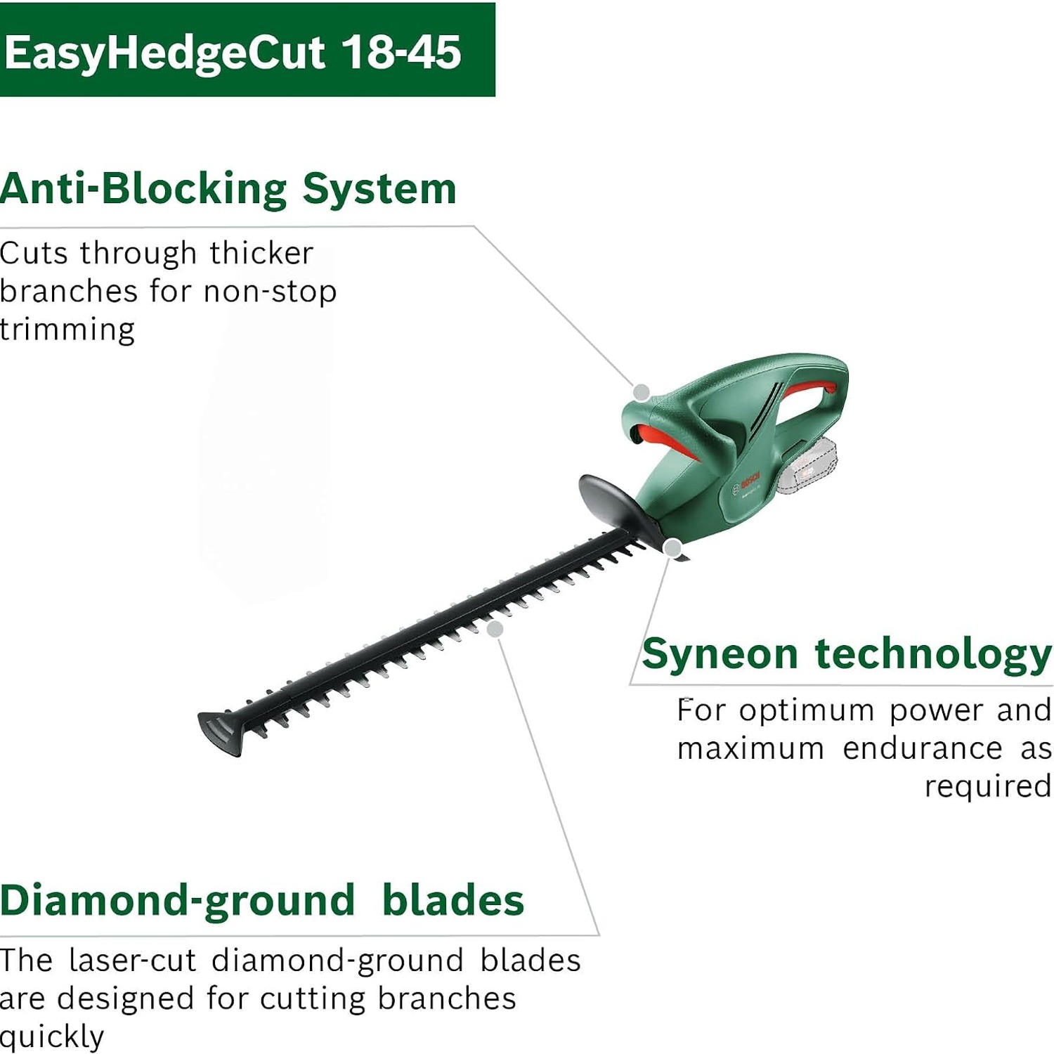 Bosch EasyHedgeCut 18-45 Cordless Hedge Trimmer Bare Tool: image 5